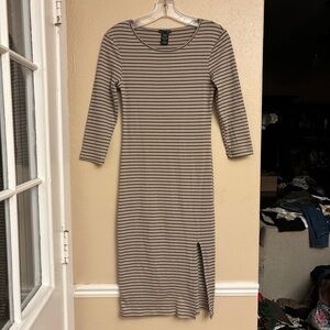 Striped Black and Tan Midi Dress